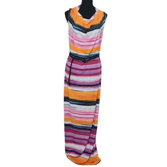 Calvin Klein Maxi Dress Stretch Sleeveless Belted Women's Sz 8 - Picture 1 of 11